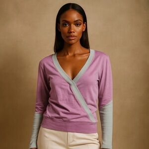 Splits59 Supima Cotton Women's V-Neck Sweater - Purple and Gray Size Small